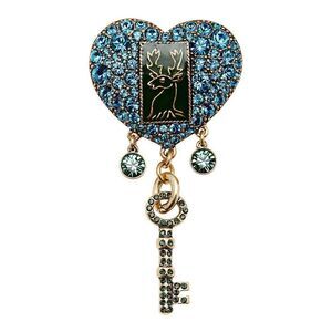 Pilgrim Skanderborg Blue Crystal Heart With Dangling Goldtone and Crystal Brooch